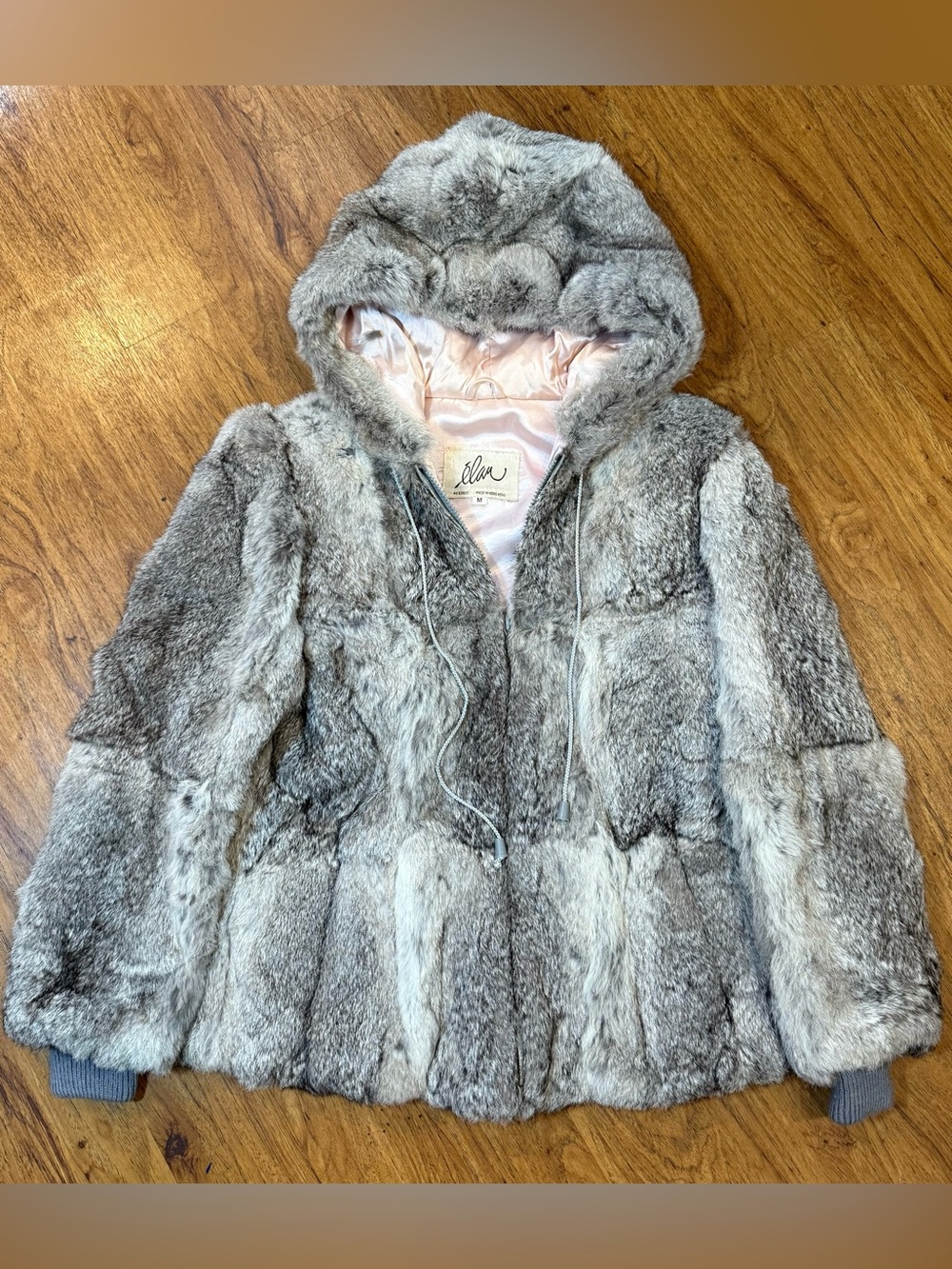 Vintage 1970’s Elan Real Rabbit Fur Bomber hoodie Jacket gray women’s Authentic